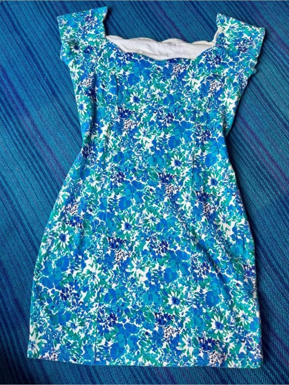 90s Blue Floral Off-Shoulder Mini Dress